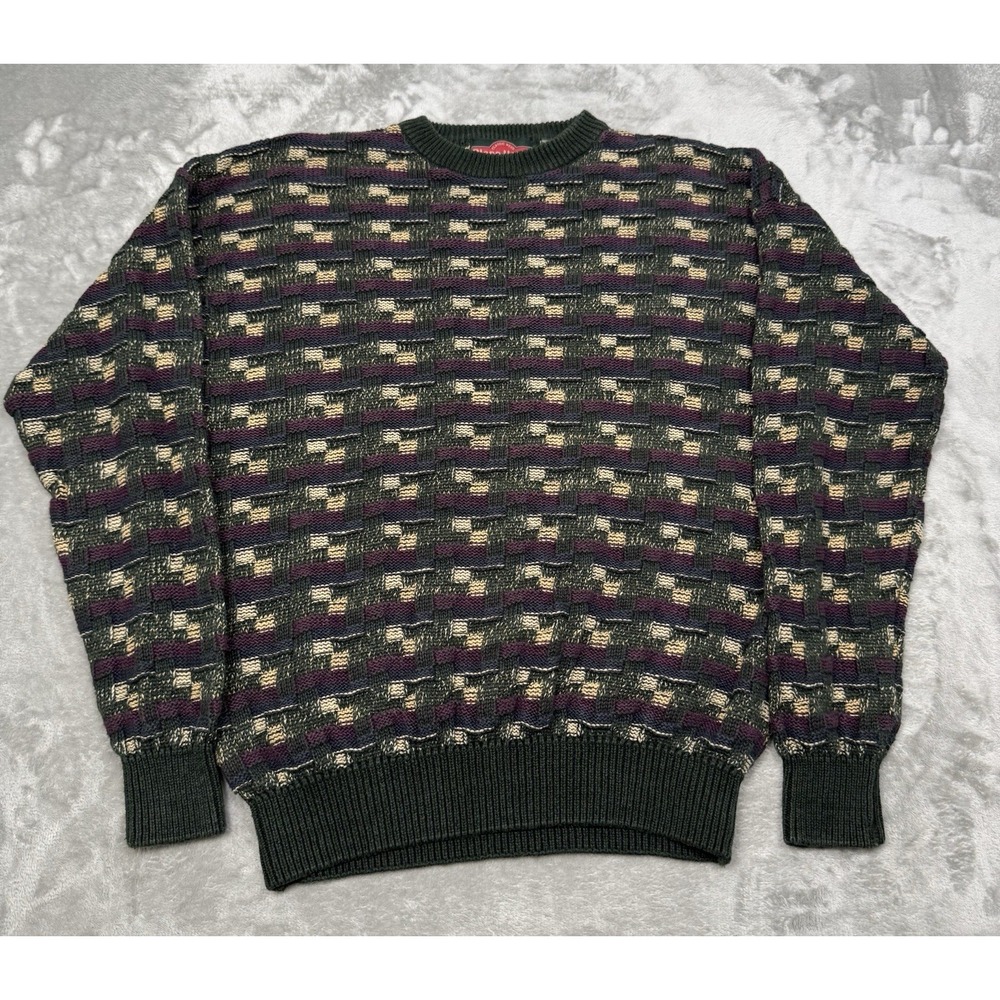 Vintage Stone Haven Sweater Large 3D Textured Knit Wool Coogi Style Grandpa 80s